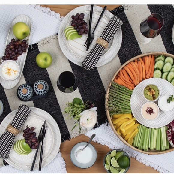 Mud Pie PONCHAA BLACK STRIPE TABLE RUNNER Brand New - Picture 5 of 8